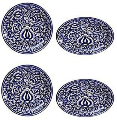 caffeine Ceramic Handmade Blue Mughal 7 inch Quarter Plate(Pack of 4, Microwave Safe)