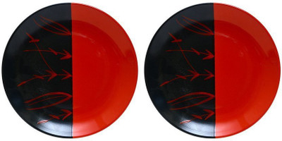 caffeine Ceramic Handmade Half Red & Black 7 inch Quarter Plate(Pack of 2, Microwave Safe)