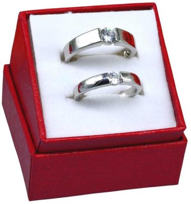 Utkarsh Me & You his , her Stainless Steel Crystal Platinum Plated Adjustable Size Unique King and Queen Single Diamond Rings for Men's & Women's/husband & Wife/boyfriend & Girlfriend/king Queen/prince Princess with Red Box (Silver) Stainless Steel Silver Plated Ring Set