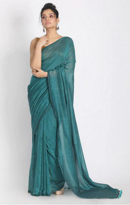 sourav biswas Solid/Plain Handloom Pure Cotton Saree(Light Green)