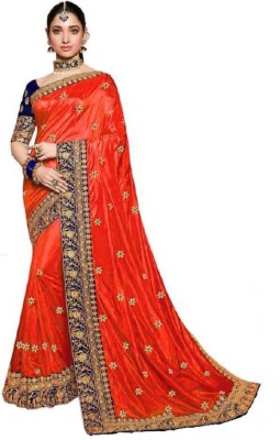 21st Fashion Embroidered Bollywood Silk Blend Saree(Orange)