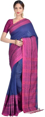 sourav biswas Solid/Plain Tant Viscose Rayon, Pure Cotton Saree(Blue)