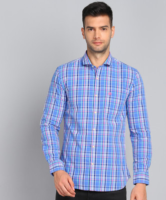 peter-england-university-men-checkered-casual-blue-shirt-1