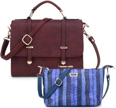 Women Marks Multicolor Sling Bag MARUN-DBL-BELT-SLNG+BLU-P(Pack of 2)