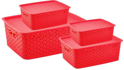 Flipkart SmartBuy Plastic Combo Of 4 Multi-Size Multipurpose Basket Storage Premium Plastic With LID Storage Basket Storage Basket(Pack of 4)