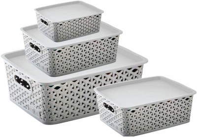 Flipkart SmartBuy Plastic Combo Of 4 Multi-Size Multipurpose Basket Storage Premium Plastic With LID Storage Basket Storage Basket(Pack of 4)