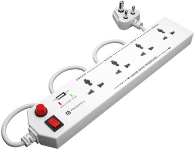 Portronics Power Plate Multiplug with USB Port, Cord, 1500 Watts 4  Socket Extension Boards(White, 1.5 m, With USB Port)