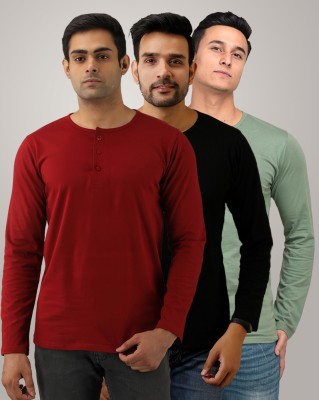 FERANOID Solid Men Henley Neck Red, Green, Black T-Shirt