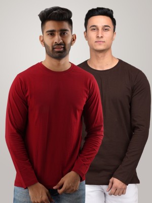 FERANOID Solid Men Round Neck Maroon, Brown T-Shirt