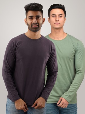 Smookyarora Solid Men Round Neck Purple, Light Green T-Shirt