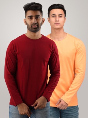 FERANOID Solid Men Round Neck Maroon, Orange T-Shirt