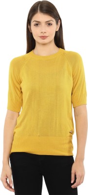 VAN HEUSEN Casual Half Sleeve Solid Women Yellow Top