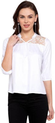 Style Quotient Casual 3/4 Sleeve Self Design Women White Top