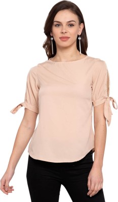 Style Quotient Casual Half Sleeve Solid Women Beige Top