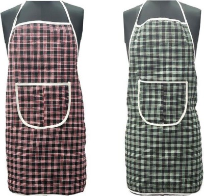BHD Creations Cotton, Polyester Home Use Apron - Medium(Red, Green, Pack of 2)