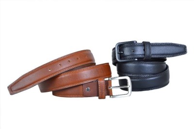 NDLF Men Formal Brown, Black Genuine Leather Belt
