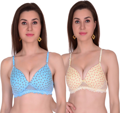 Popocracy Women Full Coverage Lightly Padded Bra(Yellow, Light Blue)