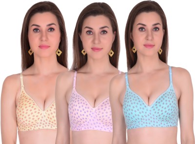 Popocracy Women Full Coverage Lightly Padded Bra(Pink, Yellow, Light Blue)