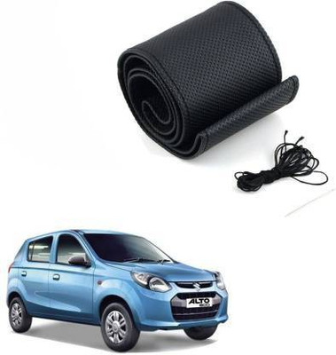 ELECTRIBLES Hand Stiched Steering Cover For Maruti Alto 800(Black, Leatherite)