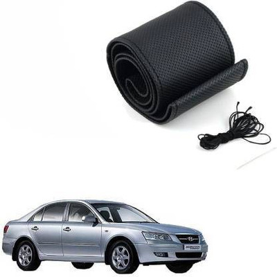 ELECTRIBLES Hand Stiched Steering Cover For Hyundai Sonata Embera(Black, Leatherite)