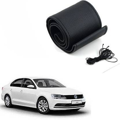 ELECTRIBLES Hand Stiched Steering Cover For Volkswagen Jetta(Black, Leatherite)
