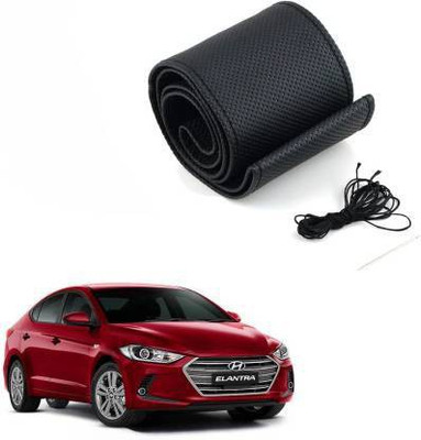 ELECTRIBLES Hand Stiched Steering Cover For Hyundai Elantra(Black, Leatherite)