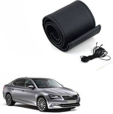 ELECTRIBLES Hand Stiched Steering Cover For Skoda Superb(Black, Leatherite)
