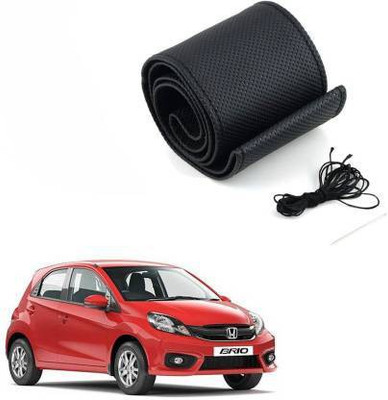 ELECTRIBLES Hand Stiched Steering Cover For Honda Brio(Black, Leatherite)