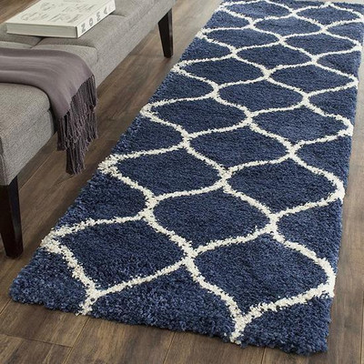 shopgallery Blue, White Polyester Runner(2 ft,  X 4 ft, Rectangle)