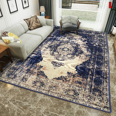 STATUS Blue Polyester Carpet(5 ft,  X 7 ft, Rectangle)