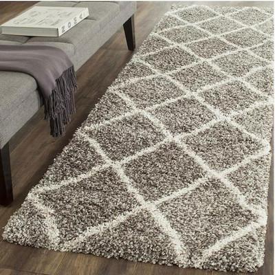 shopgallery Grey, White Polyester Runner(2 ft,  X 5 ft, Rectangle)