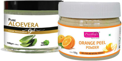 Preethy's Boutique Aloe vera clear gel 100 gm and Orange peel powder 100 gm skin care combo for blemishes and black spots removal(2 Items in the set)
