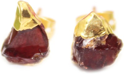 G-Vogue Stylish Designer Fancy Shape Gold Electroplated Natural Red Garnet Brass Stud Earring