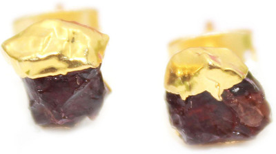 G-Vogue Stylish Designer Fancy Shape Gold Electroplated Natural Red Garnet Brass Stud Earring