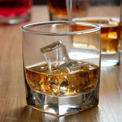 Priza Enterprise (Pack of 4) Classic Regular Square Bottom Round Edge Design Glass Whiskey Glass, Crystal Rocks Whiskey Glasses Set of 4 for Scotch, Bourbon, Vodka, Liquor (300ml) Glass Set Whisky Glass(300 ml, Glass, Clear)