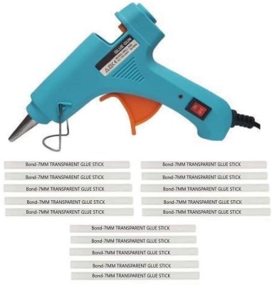 Bond ® 20W Turquoise Glue Gun with 15 Transparent Glue Sticks 7MM each multipurpose glue gun, easy to use with light indicator and on/off button Standard Temperature Corded Glue Gun(7 mm)