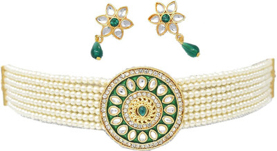 mohit jewellers Brass Gold-plated Green Jewellery Set(Pack of 1)