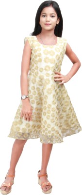 rayie collection Indi Girls Midi/Knee Length Casual Dress(Beige, Sleeveless)