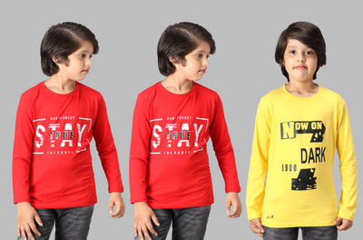 Fit N Fame Boys Printed Cotton Blend Regular T Shirt(Red, Pack of 3)