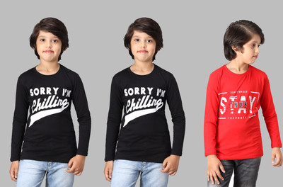 Trendy World Boys Printed Cotton Blend Regular T Shirt(Multicolor, Pack of 3)
