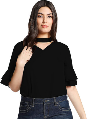 Fellamo Girls Casual Polyester Top(Black, Pack of 1)