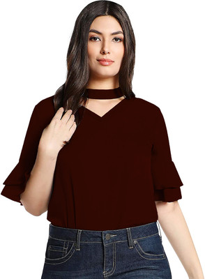 Skyfly Girls Casual Polyester Top(Maroon, Pack of 1)
