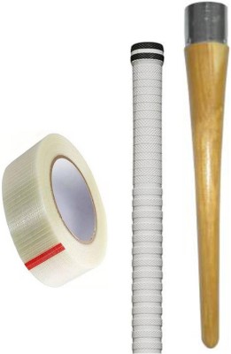 Y2M Set of 1 Cricket Bat White grip (XR4) + one wooden cone (gripper) + One Side Fiber Cricket Kit