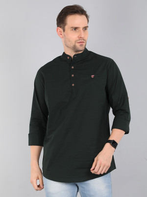 Proword Men Solid Straight Kurta(Dark Green)