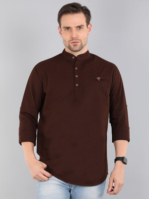 Proword Men Solid Straight Kurta(Brown)