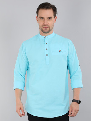 Proword Men Solid Straight Kurta(Light Blue)