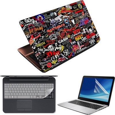 FineArts 3 in 1 Laptop Skin Decal Vinyl Pack 15.6 inch with Screen Guard and Silicone Keyboard Protector - Printed Collage -1 Combo Set(Multicolor)