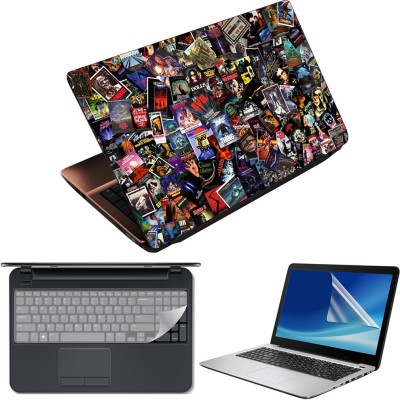 FineArts 3 in 1 Laptop Skin Decal Vinyl Pack 15.6 inch with Screen Guard and Silicone Keyboard Protector - Printed Poster Collage Combo Set(Multicolor)