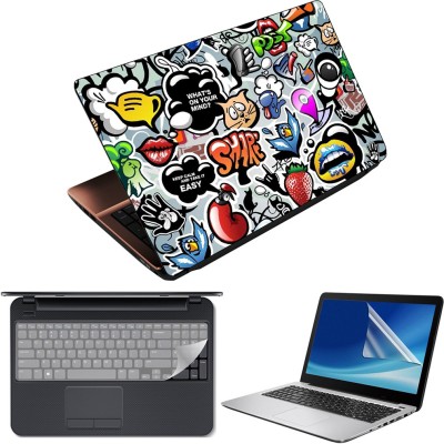 FineArts 3 in 1 Laptop Skin Decal Vinyl Pack 15.6 inch with Screen Guard and Silicone Keyboard Protector - Printed What on Your Mind Combo Set(Multicolor)