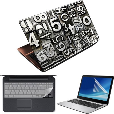 FineArts 3 in 1 Laptop Skin Decal Vinyl Pack 15.6 inch with Screen Guard and Silicone Keyboard Protector - Printed Metal Collage Combo Set(Multicolor)